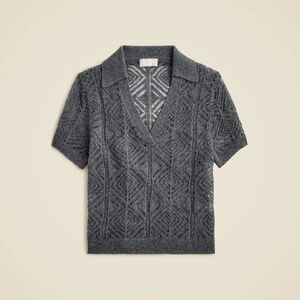 J Crew Cashmere lace pointelle sweater-polo GREY/GRAY NWOT | sz L